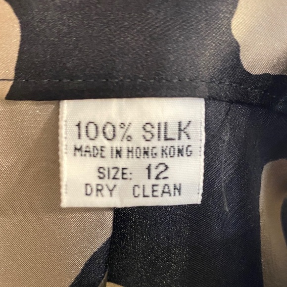 Romantic Flowy Floral Silk Pleated A-Line Skirt Albert Nipon Black Tan Size 12 - Picture 3 of 11